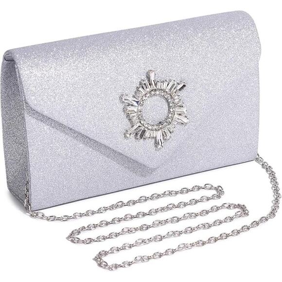 Labair Women's Clutch Purse Sparkly Rhinestone Evening Handbag, Silver - Picture 7 of 7